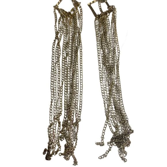 Funky long Goldtone geometric chain duster earrings Vintage 90s/Y2k - Picture 3 of 5